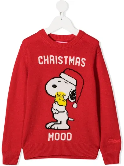 Mc2 Saint Barth Kids' Snoopy Intarsia Knit Jumper In Red