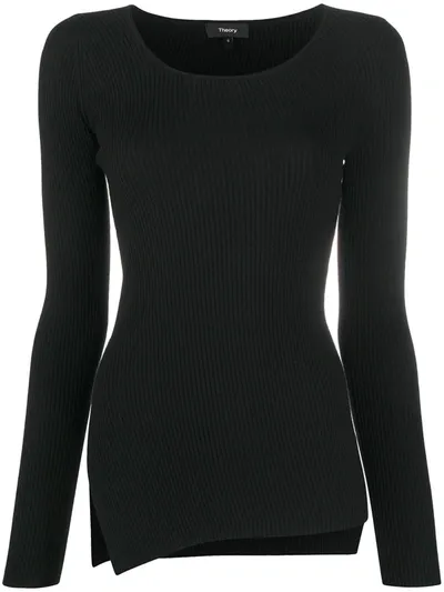 Theory Ribbed-knit Scoop Neck Top In Black