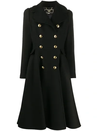 Elisabetta Franchi Double Breasted Flared Coat In Black