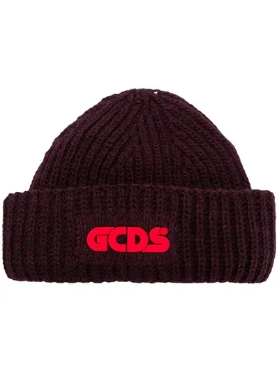 Gcds Ribbed-knit Beanie Hat In Red