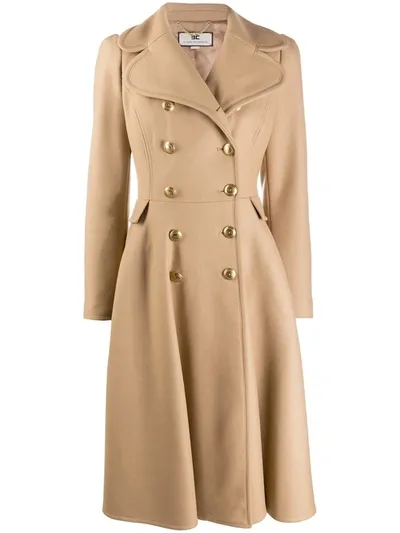 Elisabetta Franchi Double-breasted Coat With Skirt In Neutrals