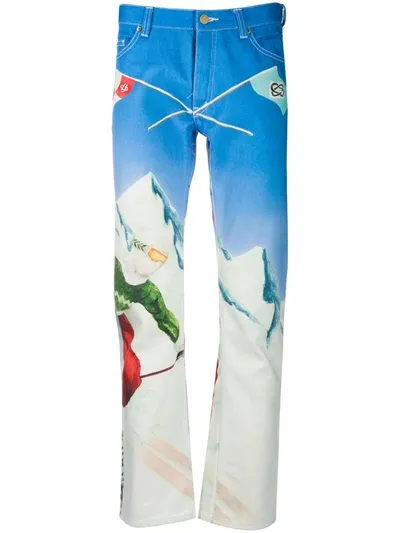 Casablanca Straight Leg Ski Print Jeans In Blau