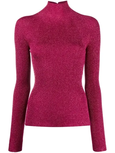 Lanvin Metallic Ribbed Knit Top In Rosa