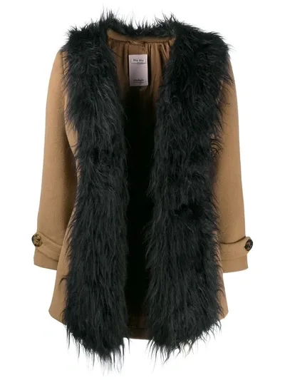 Miu Miu Faux-fur Lapel Coat In Brown