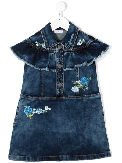 Monnalisa Kids' Denim Ruffle Dress In Blue