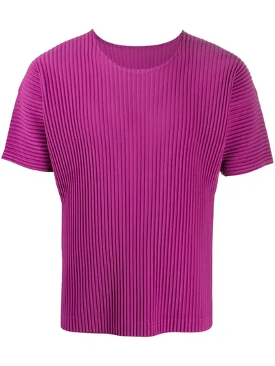 Issey Miyake Micro-pleated Fitted T-shirt In Purple