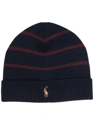 Ralph Lauren Kids' Striped Wool Beanie In Blue