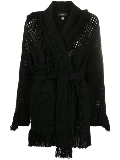 Alanui Fringe Tied Waist Cardigan In Black