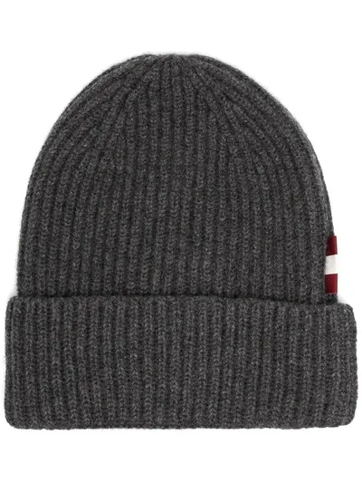 Bally Ribbed Knit Cashmere Beanie In Grey