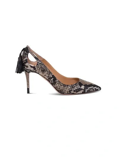 Aquazzura Forever Marilyn Python Print Leather Pumps In Black