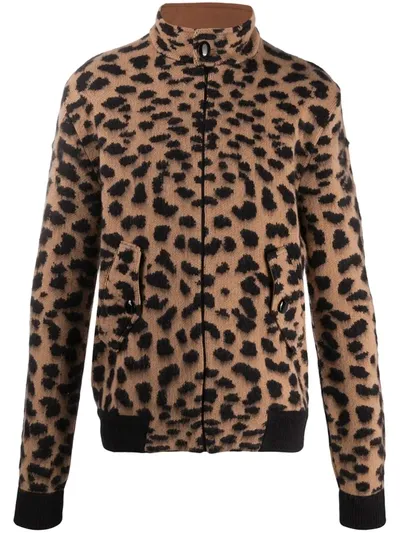 Laneus Leopard Print Knit Jacket In Brown