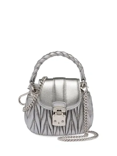 Miu Miu Mini Matelassé Tote Bag In Gray