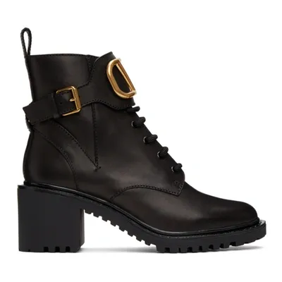 Valentino Garavani Leather Vlogo Combat Boots In Nero