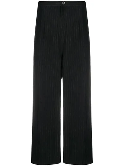 Y's Pinstripe Wide-leg Trousers In Black