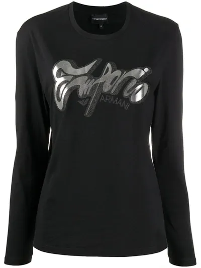 Emporio Armani Metallic-logo T-shirt In Black