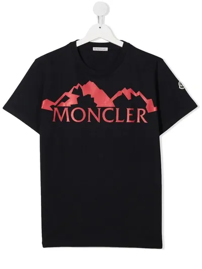 Moncler Teen Logo-print Cotton T-shirt In Blue