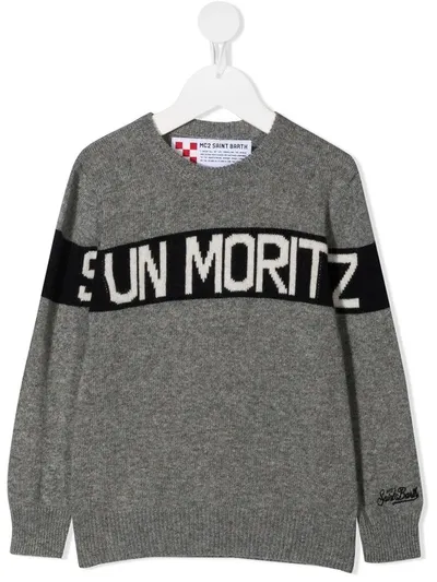 Mc2 Saint Barth Kids' Logo Intarsia Knit Jumper In Grey