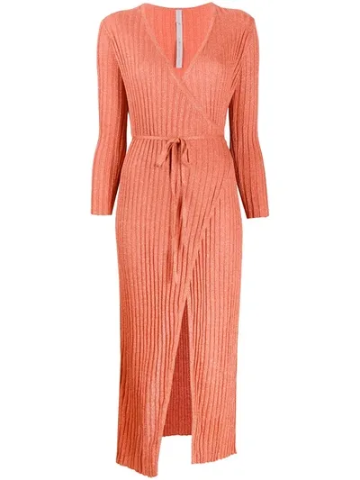 Antonella Rizza Ribbed-knit Wrap Dress In Orange