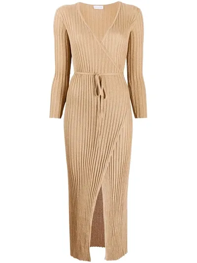 Antonella Rizza Ribbed-knit Wrap Dress In Neutrals