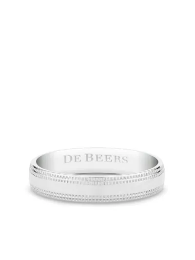 De Beers Platinum Engraved-logo Band Ring In Silver