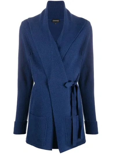 Emporio Armani Side Tie Fastening Cardigan In Blue