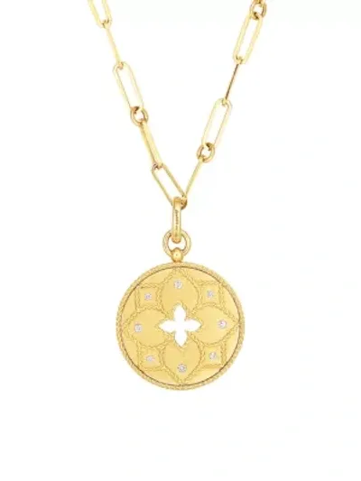 Roberto Coin Venetian Princess 18k Diamond Open Flower Paperclip Pendant Necklace In Yellow Gold