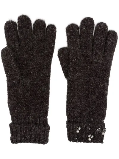 Twinset Embellished Knit Gloves In Grey