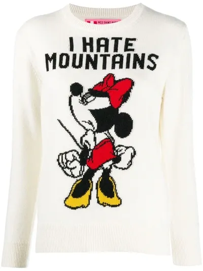 Mc2 Saint Barth Intarsia Knit Cartoon Slogan Jumper In White