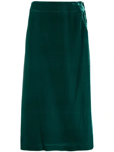 Aspesi Side-button Velvet Midi Skirt In Green