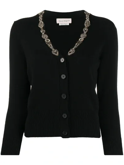 Alexander Mcqueen Bead-detail V-neck Cardigan In Black