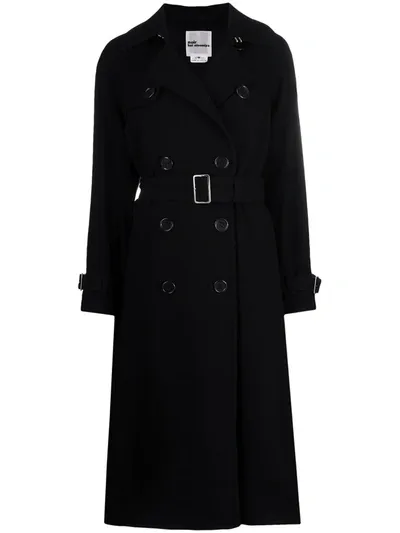 Comme Des Garçons Belted Wool Trench Coat In Black