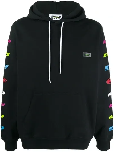 Msgm Branded Sleeve Sports Hoodie In Black