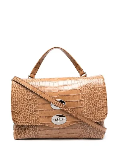 Zanellato Postina Crocodile-embossed Tote Bag In Neutrals