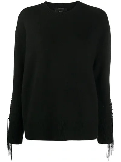 Allsaints Fringed Knitted Jumper In Black