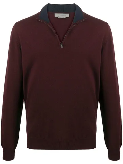 Corneliani Half-zip Rib-trimmed Jumper In Red