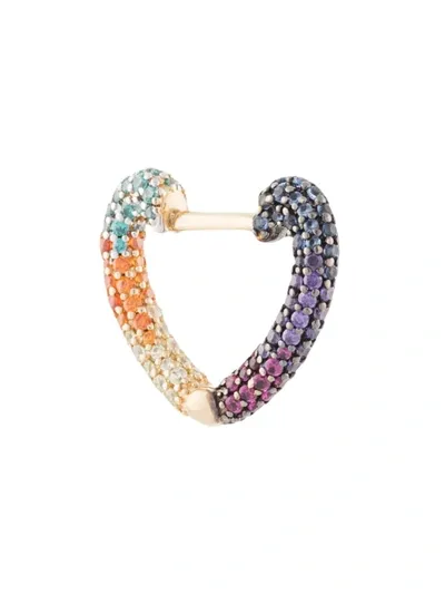 Apm Monaco Rainbow Embellished Heart Hoop Earring In Metallic