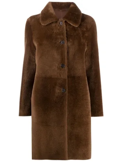 Desa 1972 Long-sleeved Shearling Coat In Brown