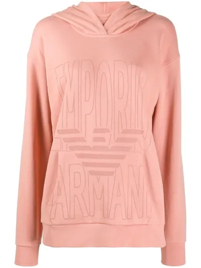 Emporio Armani Maxi Logo Print Hoodie In Pink