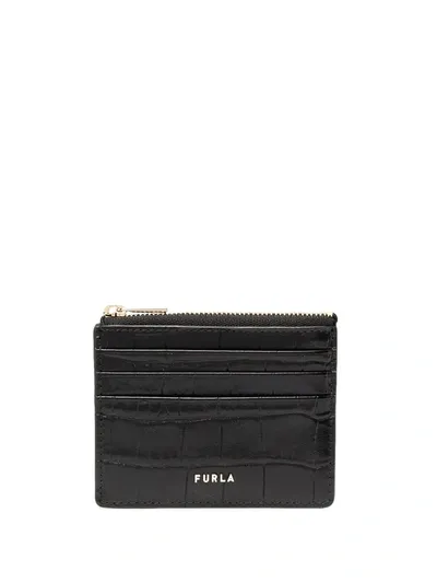 Furla Crocodile-effect Zipped Cardholder In Black