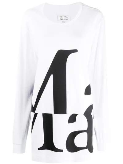 Maison Margiela Logo Print Long-sleeve T-shirt In White