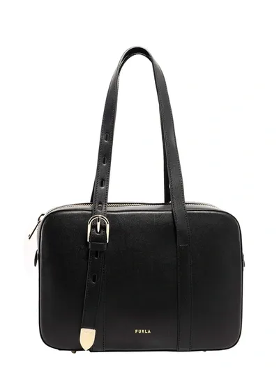 Furla Block M Boston Bag Vitello St In Black