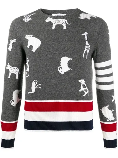 Thom Browne Animal-print 4-bar Stripe Jumper In Grey