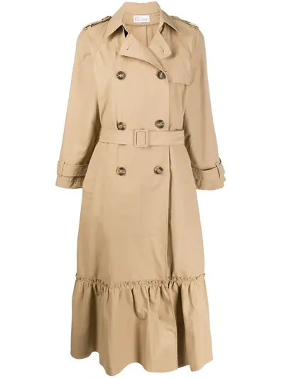 Red Valentino Frill Trim Trench Coat In Neutrals