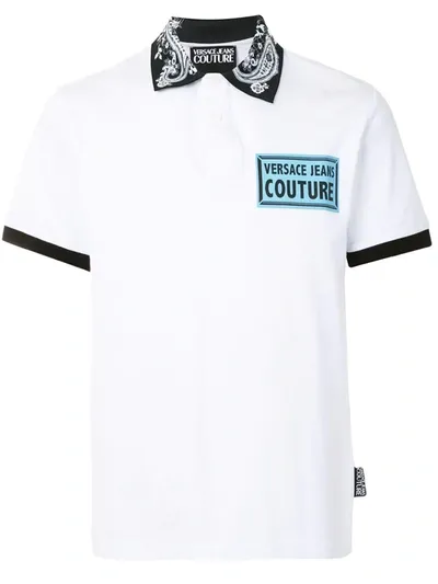 Versace Jeans Couture Baroque Collar Polo Shirt In White