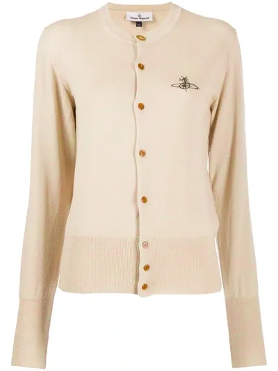 Vivienne Westwood Fine Knit Cardigan With Abstract Logo Embroidery In Green