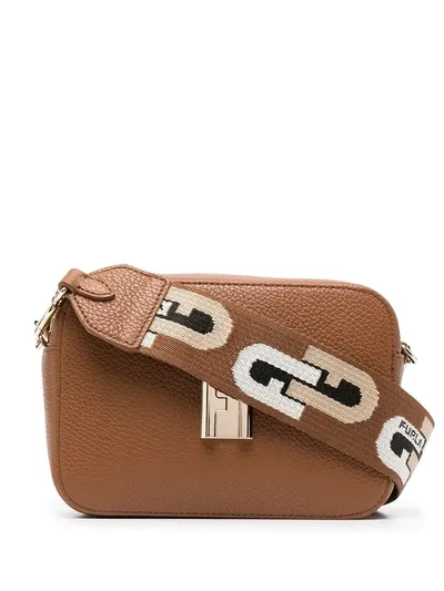 Furla Logo Strap Leather Shoulder Bag In Brown