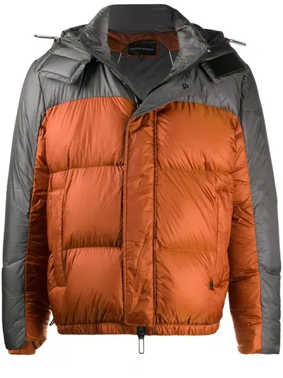 Emporio Armani Colour-block Down Jacket In Orange