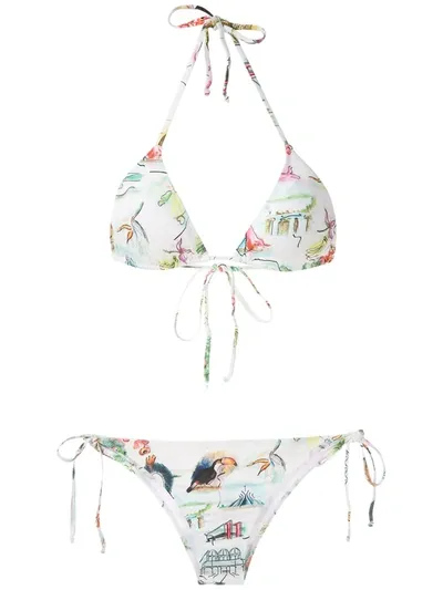 Isolda Borakay Printed Tie Bikini Set In White