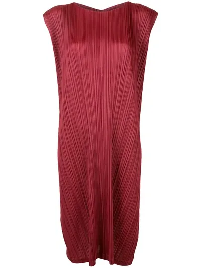 Issey Miyake Pleated Midi Dress In Red