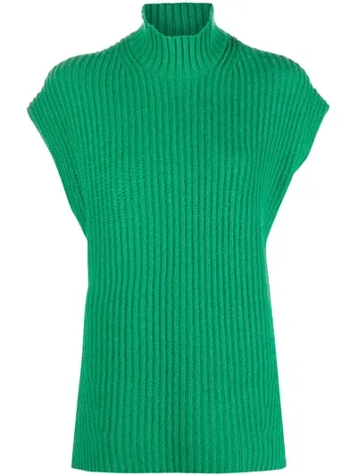 Ganni Ribbed Crew Neck Vest In Green